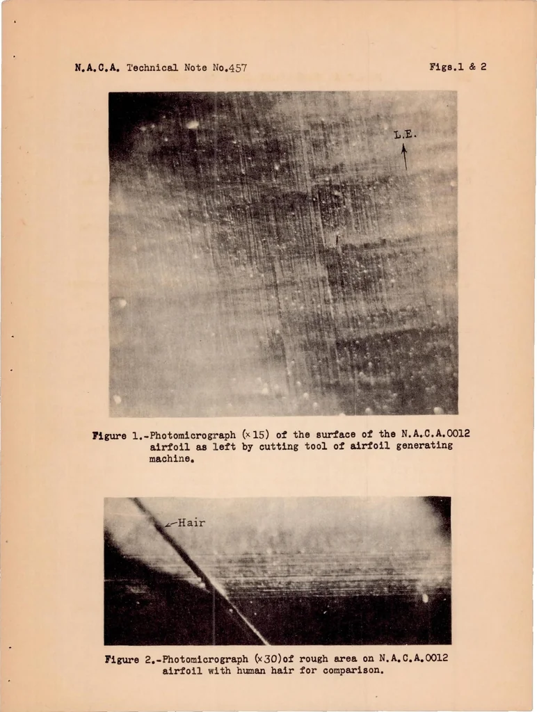 An illustration from The Aerodynamic Characteristics of Airfoils as Affected by Surface Roughness, 1933, leaf 11