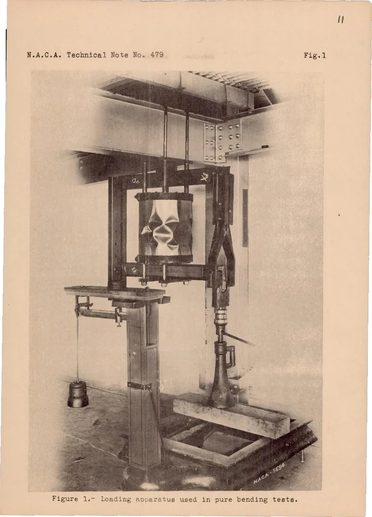 An illustration from Strength Tests of Thin-walled Duralumin Cylinders in Pure Bending, 1933, leaf 11