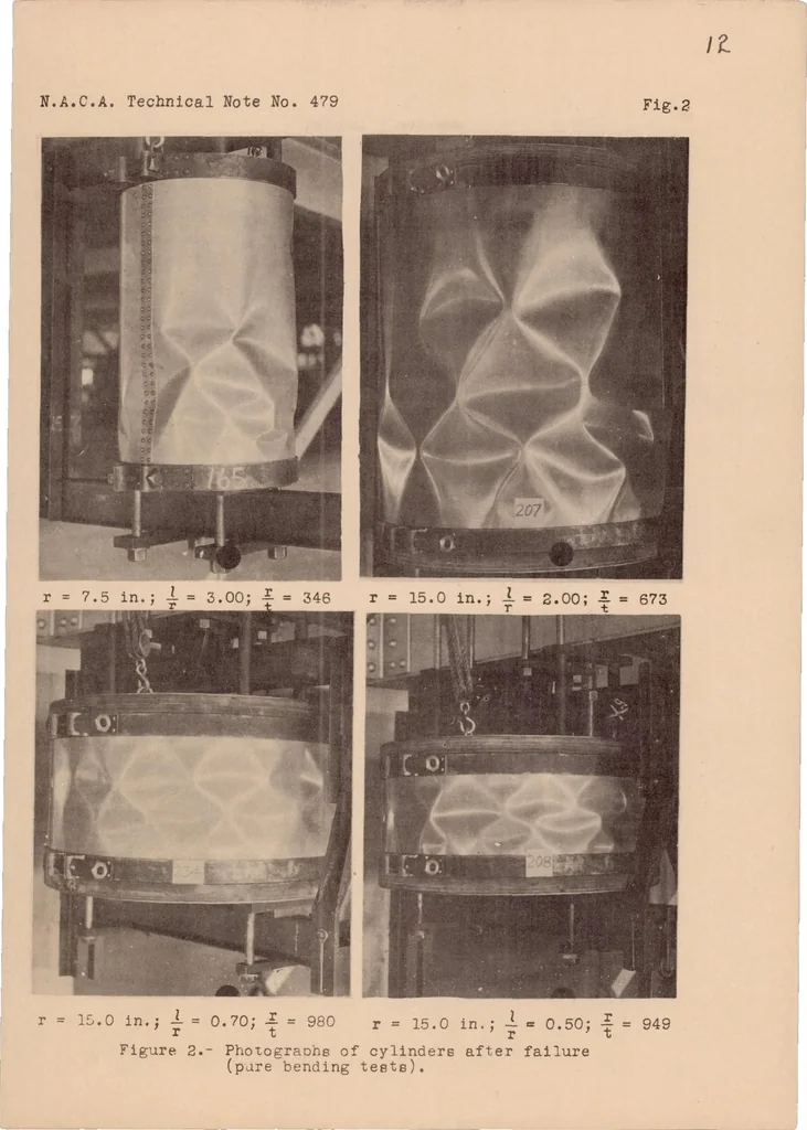 An illustration from Strength Tests of Thin-walled Duralumin Cylinders in Pure Bending, 1933, leaf 12