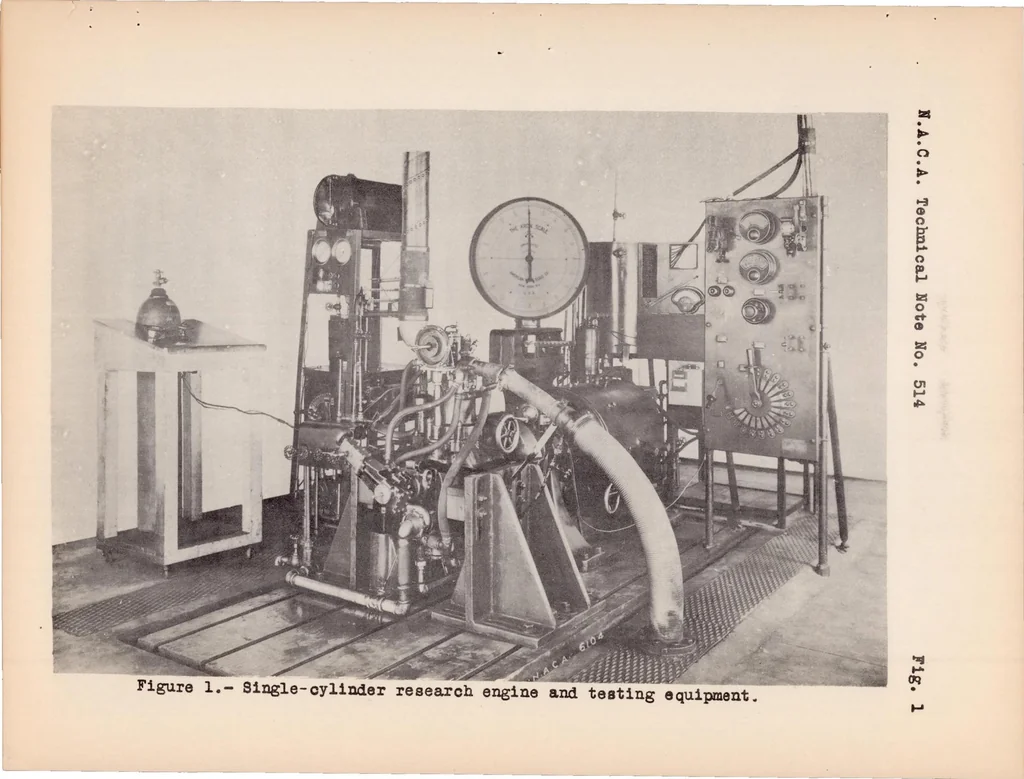 An illustration from Effect of Combustion-chamber Shape on the Performance of a Prechamber Compression-ignition Engine, 1934, leaf 16