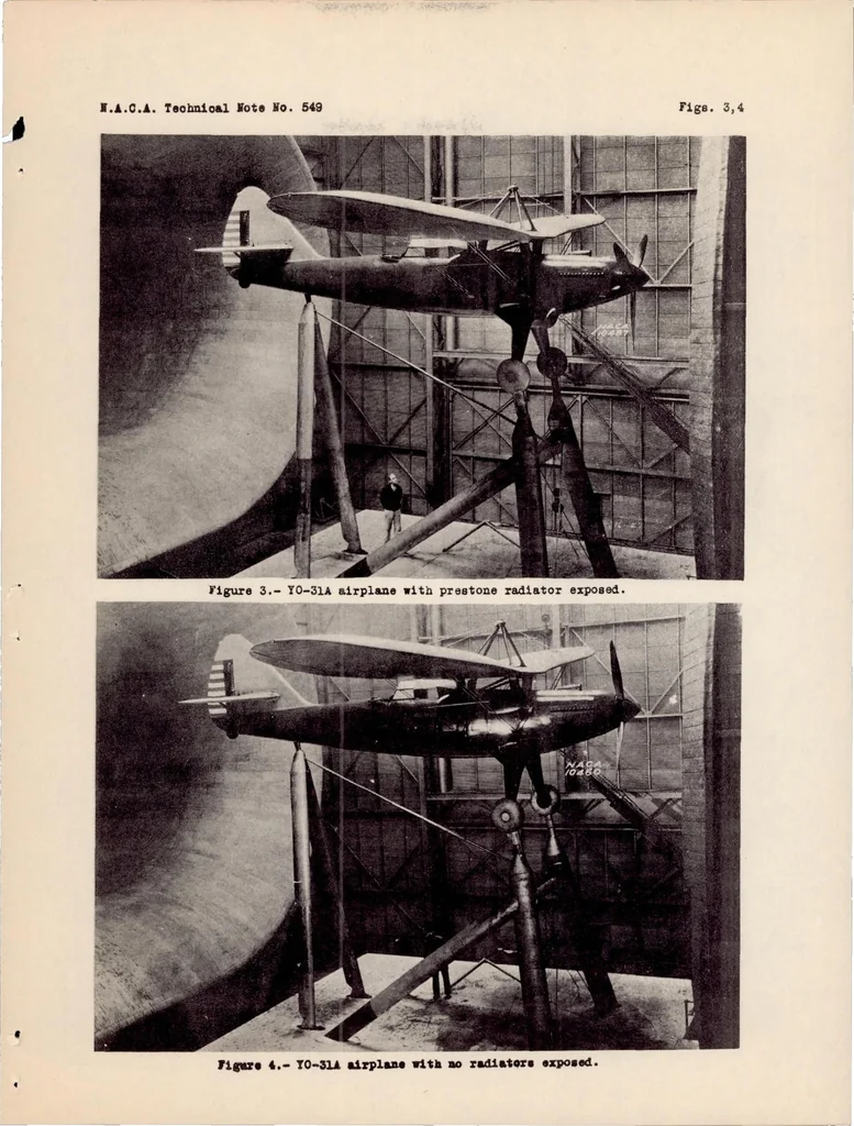 An illustration from Drag of Prestone and Oil Radiators on the YO-31A Airplane, 1935, leaf 5