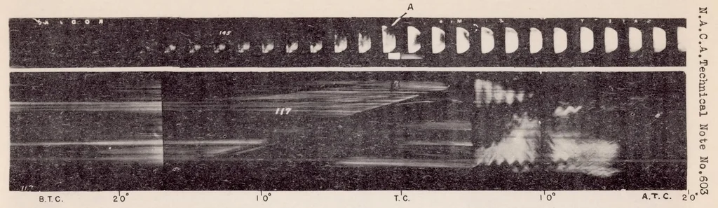 An illustration from A Preliminary Study of Flame Propagation in a Spark-ignition Engine, 1937, leaf 19