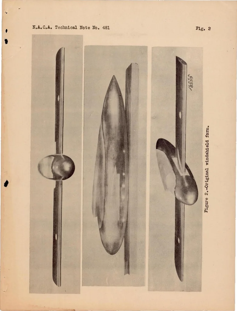 An illustration from The Reduction in Drag of a Forward-sloping Windshield, 1933, leaf 7