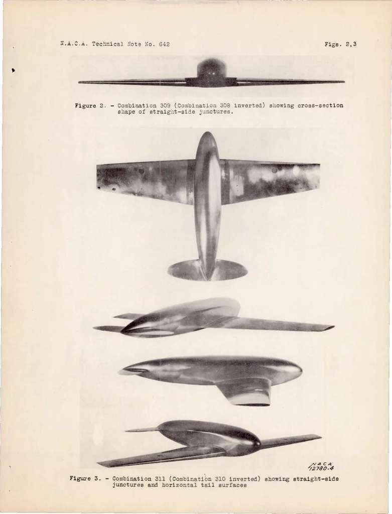 An illustration from Interference of Wing and Fuselage from Tests of Eight Combinations in the NACA Variable-density Tunnelcombinations with Tapered Fillets and Straight-side Junctures, 1938, leaf 12