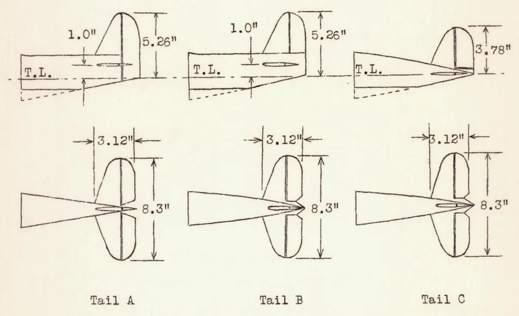 An illustration from Free-spinning Wind-tunnel Tests of a Low-wing Monoplane with Systemic Changes in Wings and Tails, 1937, leaf 17