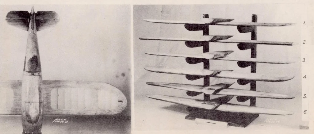 An illustration from Free-spinning Wind-tunnel Tests of a Low-wing Monoplane with Systemic Changes in Wings and Tails, 1937, leaf 18