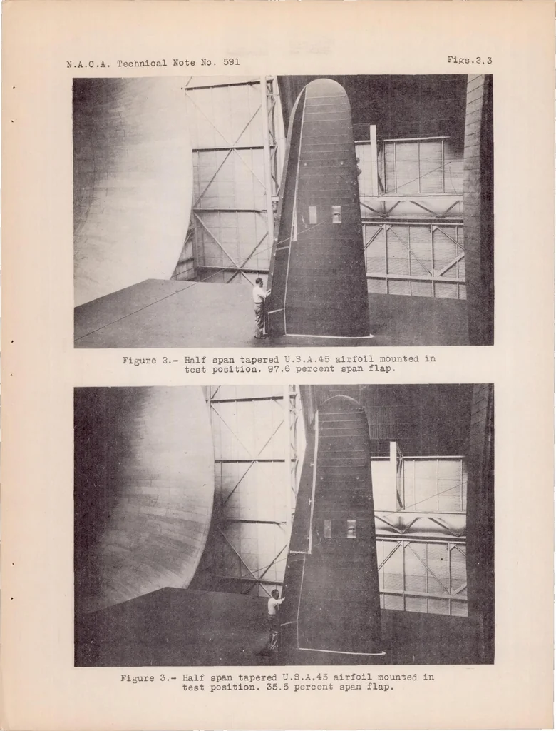 An illustration from Full Scale Span Load Distribution on a Tapered Wing with Split Flaps of Various Spans, 1937, leaf 13