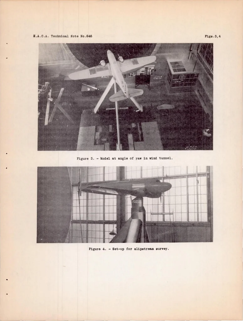 An illustration from Wind-tunnel Tests of a 2-engine Airplane Model as a Preliminary Study of Flight Conditions Arising on the Failure of the Engine, 1938, leaf 26