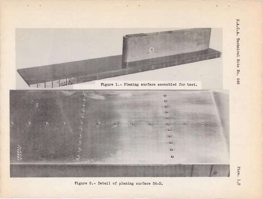 An illustration from The Increase in Frictional Resistance Caused by Various Types of Rivet Heads as Determined by Tests of Planing Surfaces, 1938, leaf 8