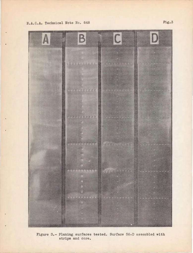 An illustration from The Increase in Frictional Resistance Caused by Various Types of Rivet Heads as Determined by Tests of Planing Surfaces, 1938, leaf 9