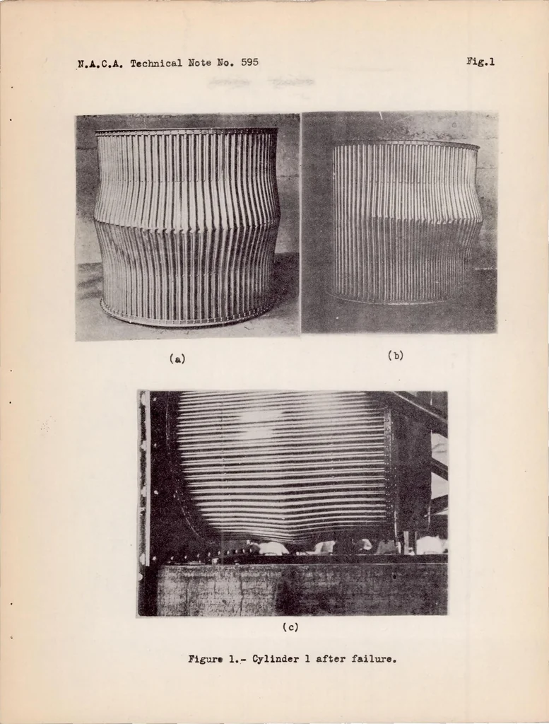 An illustration from Bending Tests of Circular Cylinders of Corrugated Aluminum-alloy Sheet, 1937, leaf 34