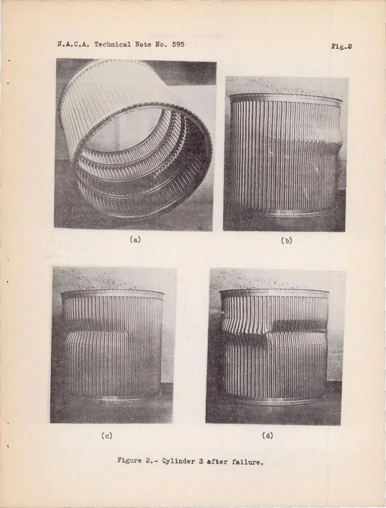 An illustration from Bending Tests of Circular Cylinders of Corrugated Aluminum-alloy Sheet, 1937, leaf 35