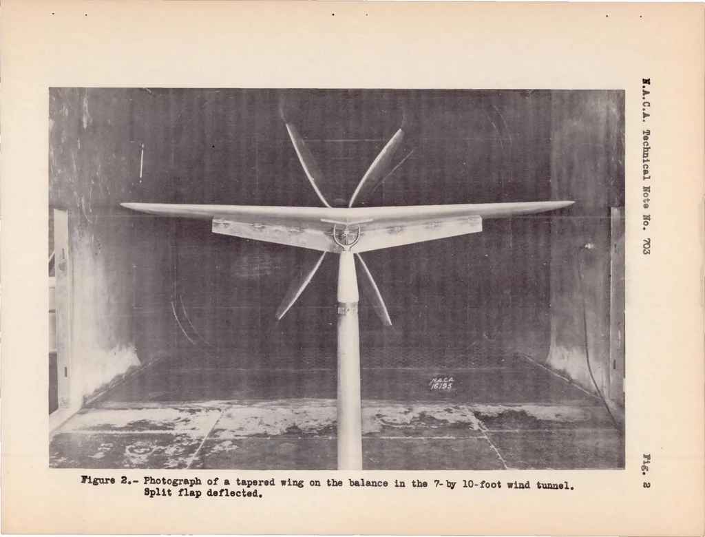 An illustration from Wind-tunnel Investigation of Effect of Yaw on Lateral-stability Characteristics I : Four N.A.C.A. 23012 Wings of Various Plan Forms with and Without Dihedral, 1939, leaf 11