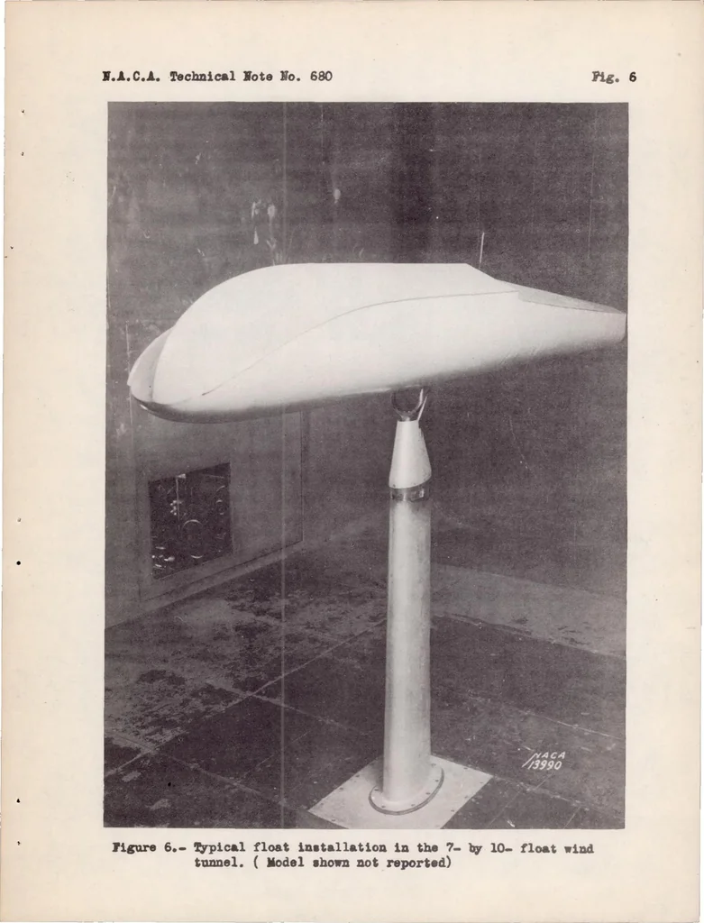 An illustration from The Aerodynamic Drag of Five Models of Side Floats N.A.C.A. Models 51-E, 51-F, 51-G, 51-H, 51-J, 1938, leaf 8