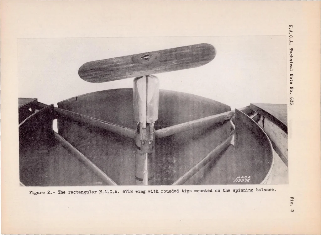 An illustration from Spinning Characteristics of Wings V : N.A.C.A. 0009, 23018, and 6718 Monoplane Wings, 1938, leaf 18