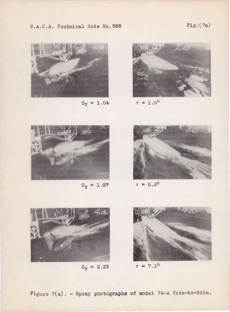 An illustration from Hydrodynamic and Aerodynamic Tests of Models of Flying-boat Hulls Designed Flow Aerodynamic Drag - NACA Models 74, 74-A, and 75, 1938, leaf 27