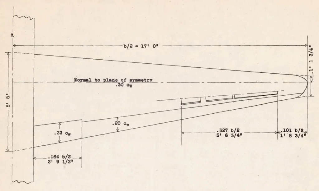 An illustration from Flight Tests of Retractable Ailerons on a Highly Tapered Wing, 1939, leaf 11
