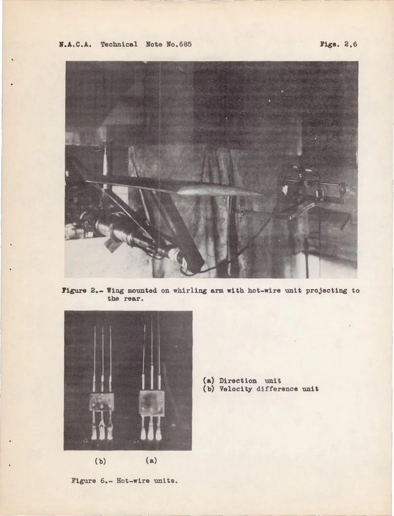 An illustration from Circulation Measurements About the Tip of an Airfoil During Flight Through a Gust, 1939, leaf 17