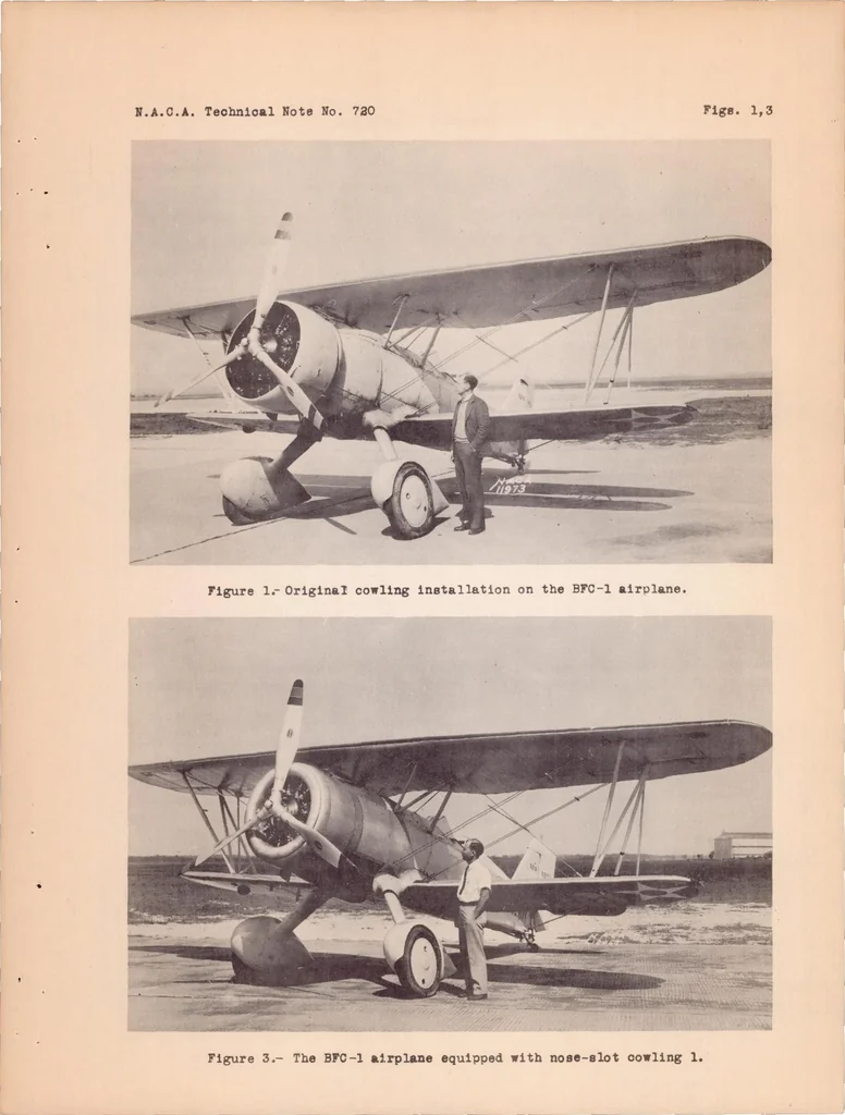An illustration from Flight Tests of N.A.C.A. Nose-slot Cowlings on the BFC-1 Airplane, 1939, leaf 22