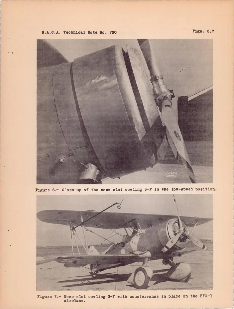 An illustration from Flight Tests of N.A.C.A. Nose-slot Cowlings on the BFC-1 Airplane, 1939, leaf 26