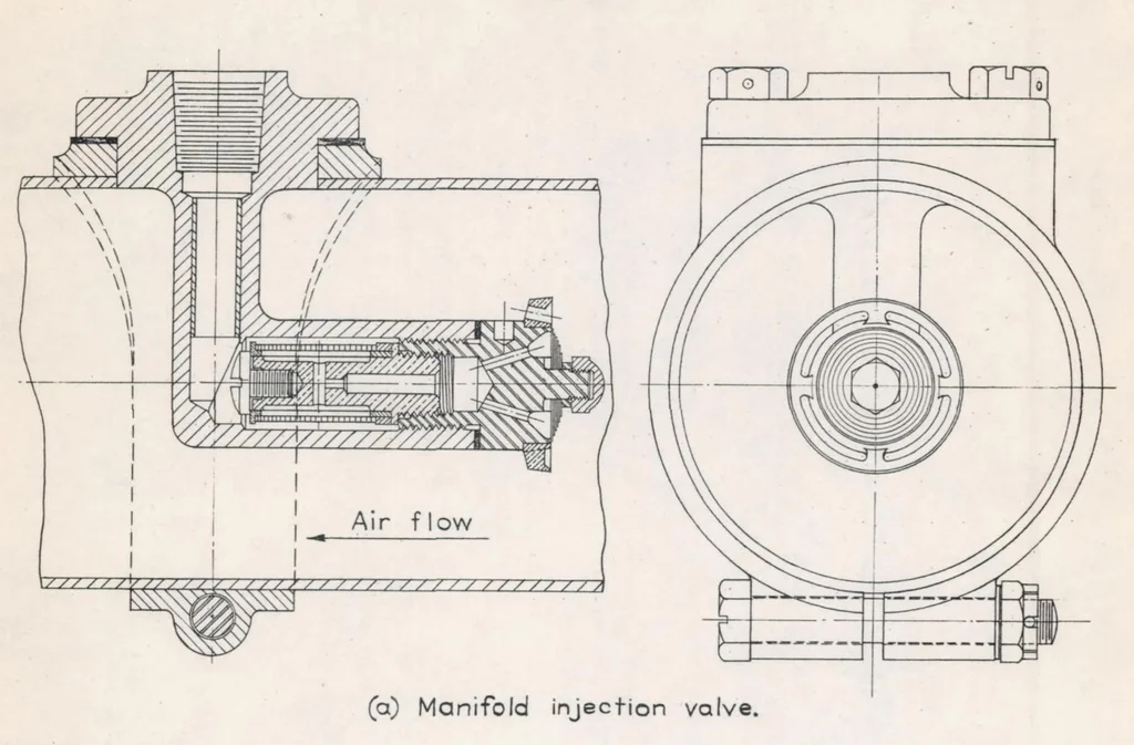 An illustration from Comparative Performance of Engines Using a Carburetor, Manifold Injection, and Cylinder Injection, 1939, leaf 17