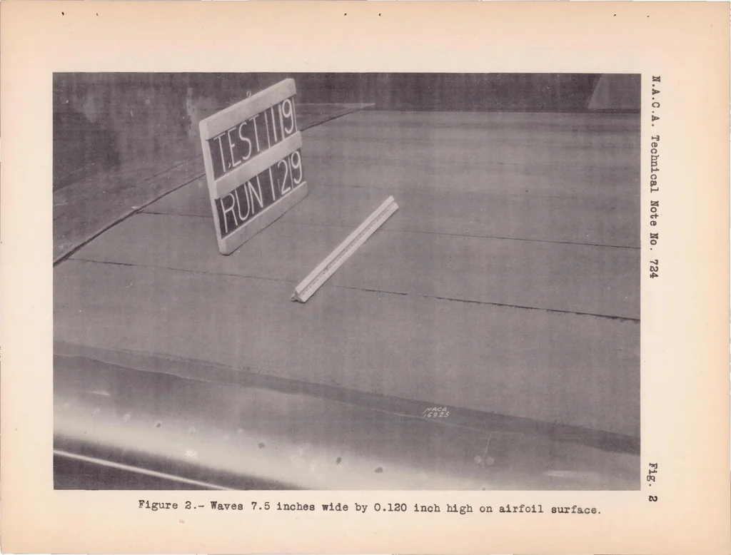 An illustration from The Effects of Surface Waviness and of Rib Stitching on Wing Drag, 1939, leaf 11