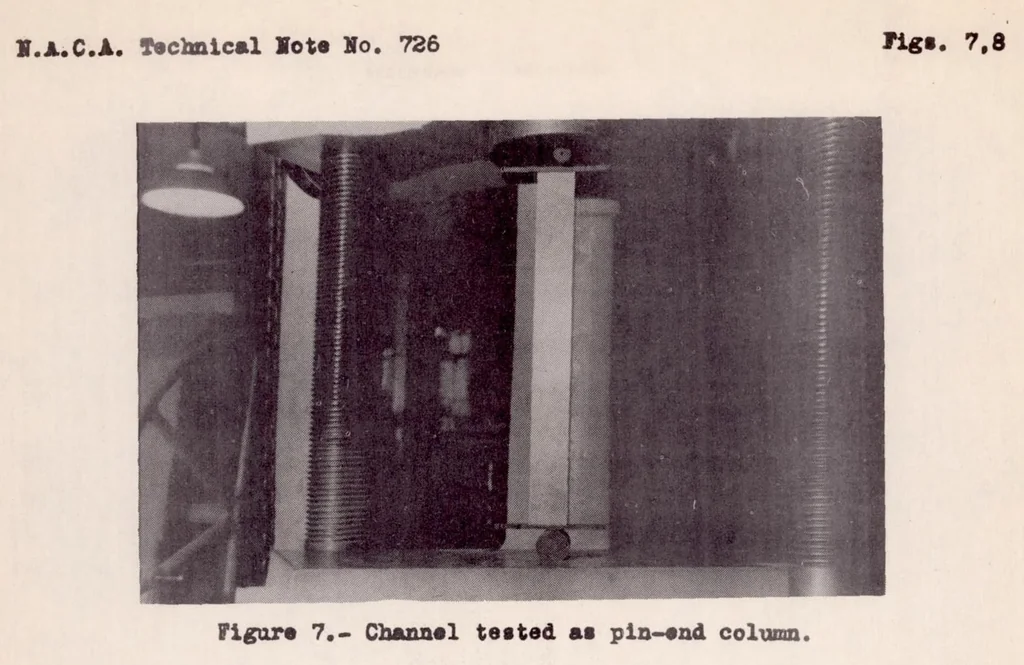 An illustration from Combined Beam-column Stresses of Aluminum-alloy Channel Sections, 1939, leaf 15