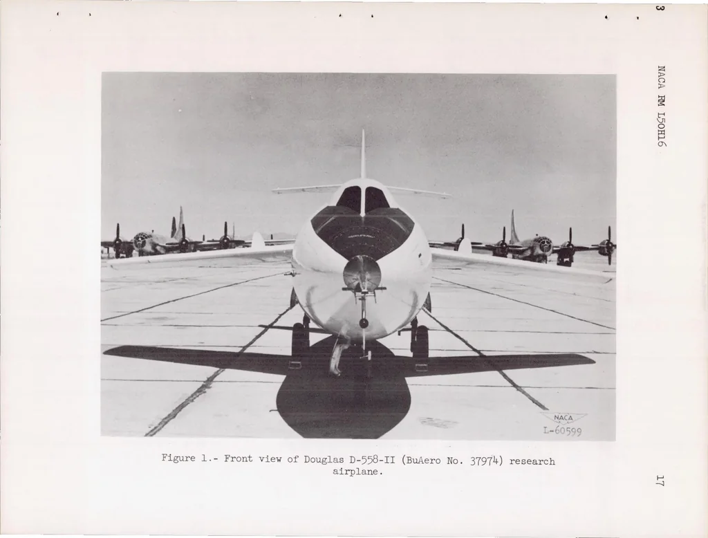 An illustration from Flight Measurements with the Douglas D-558-II (buaero No. 37974) Research Airplane : Measurements of Wing Loads at Mach Numbers up to 0.87, 1950, leaf 17
