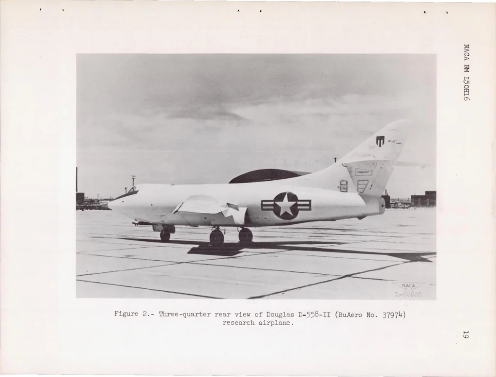An illustration from Flight Measurements with the Douglas D-558-II (buaero No. 37974) Research Airplane : Measurements of Wing Loads at Mach Numbers up to 0.87, 1950, leaf 19