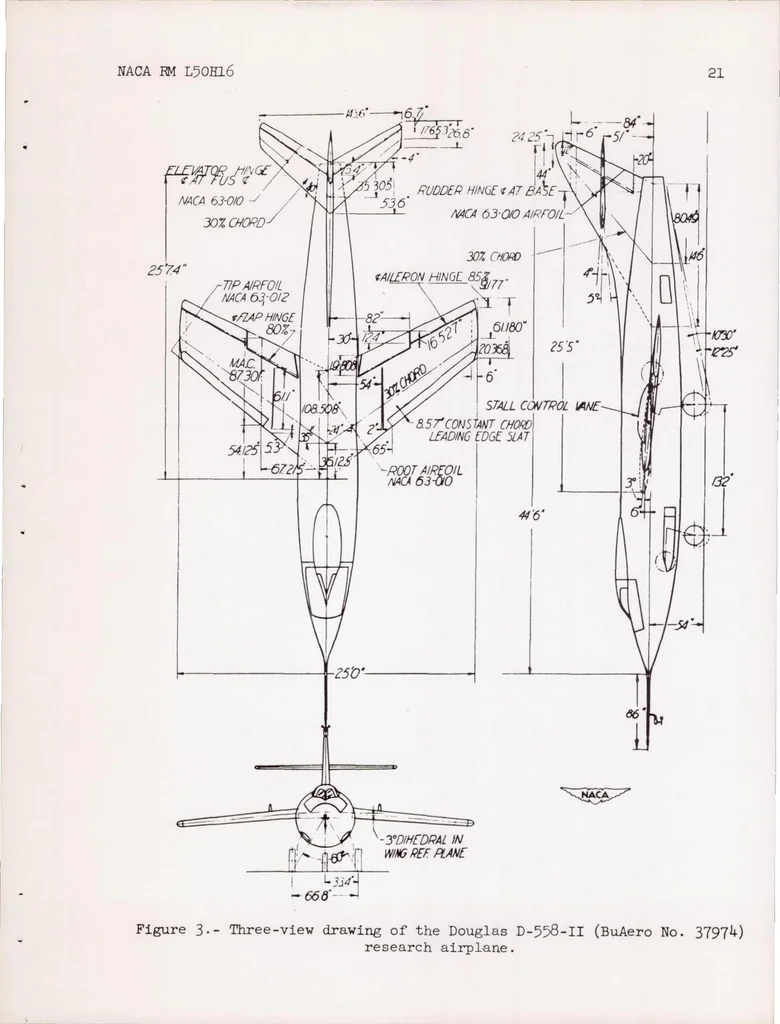 An illustration from Flight Measurements with the Douglas D-558-II (buaero No. 37974) Research Airplane : Measurements of Wing Loads at Mach Numbers up to 0.87, 1950, leaf 21
