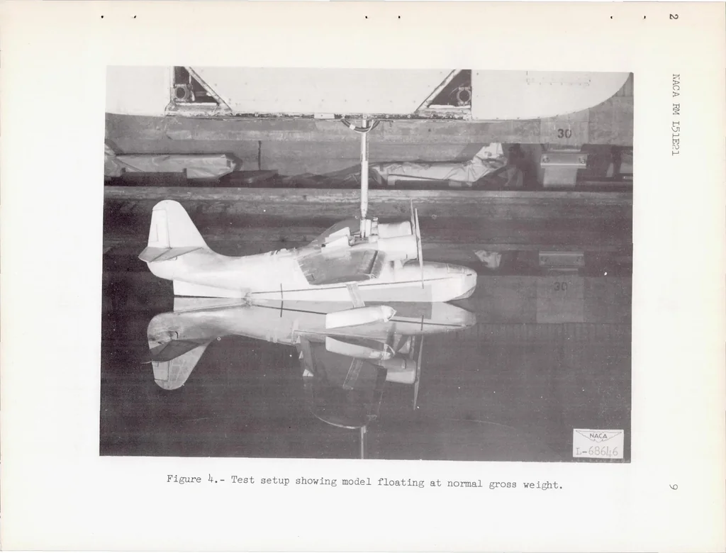 An illustration from Tank Investigation of the Grumman JRF-5 Airplane with a Single Hydro-ski and an Extended Afterbody, 1951, leaf 9
