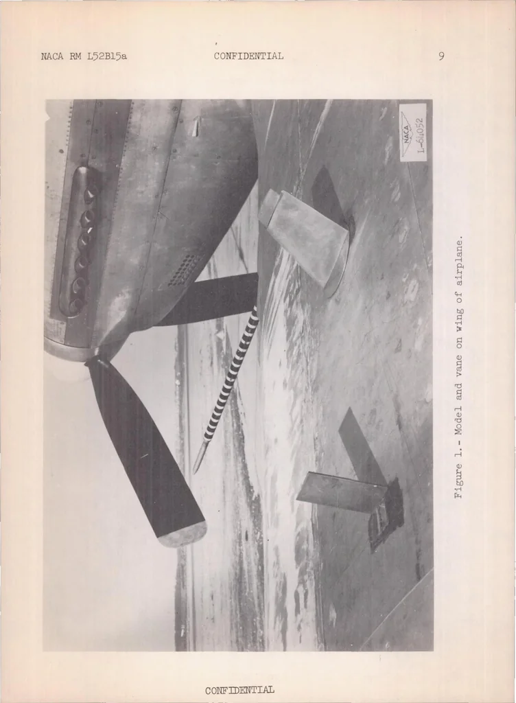 An illustration from An Investigation of Longitudinal Control Characteristics of a Wing-tip Control Surface on a Sweptback Wing at Transonic Speeds by the NACA Wing-flow Method, 1952, leaf 10
