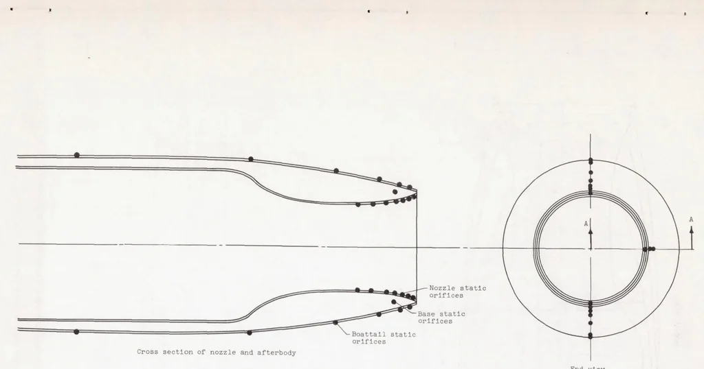 An illustration from Effect of Jet-nozzle-expansion Ratio on Drag of Parabolic Afterbodies, 1954, leaf 15