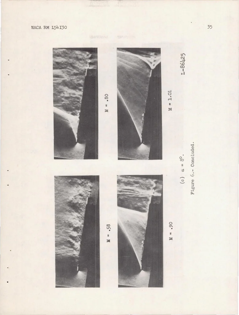 An illustration from Flow and Force Characteristics of 2-percent-thick Airfoils at Transonic Speeds, 1955, leaf 35
