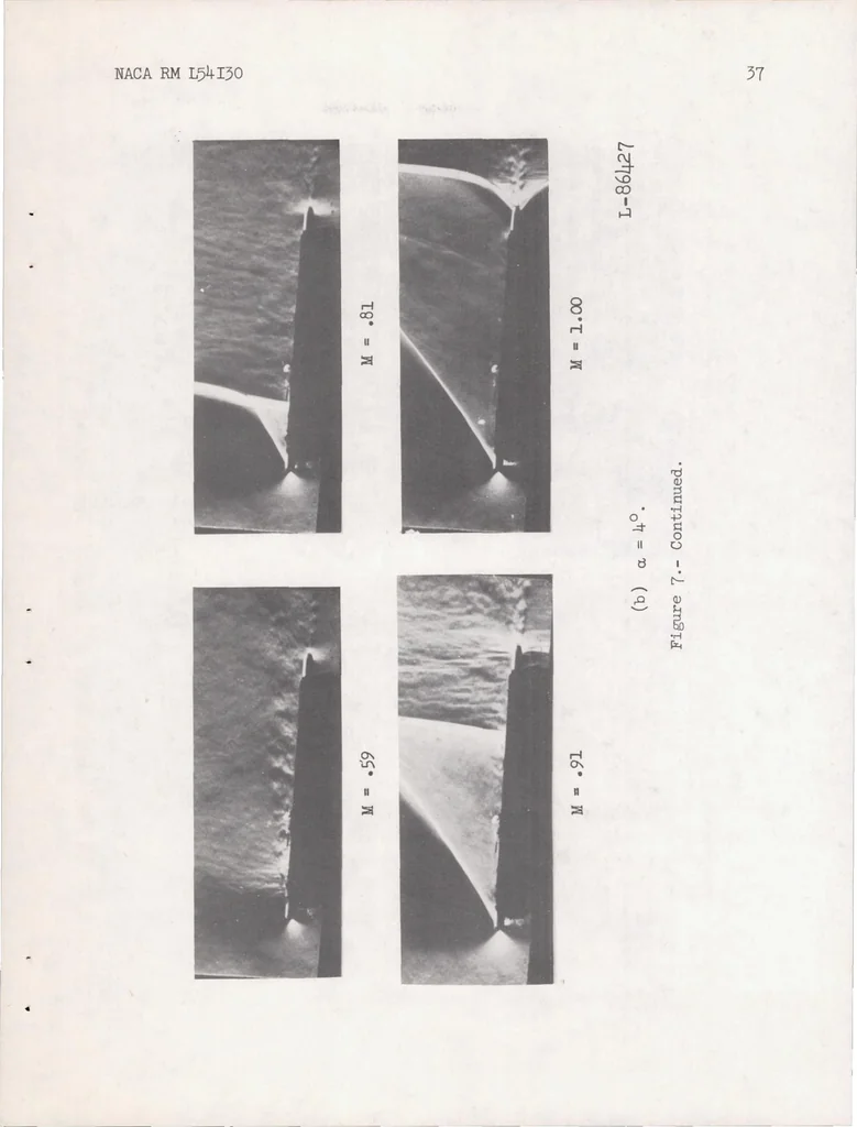 An illustration from Flow and Force Characteristics of 2-percent-thick Airfoils at Transonic Speeds, 1955, leaf 37