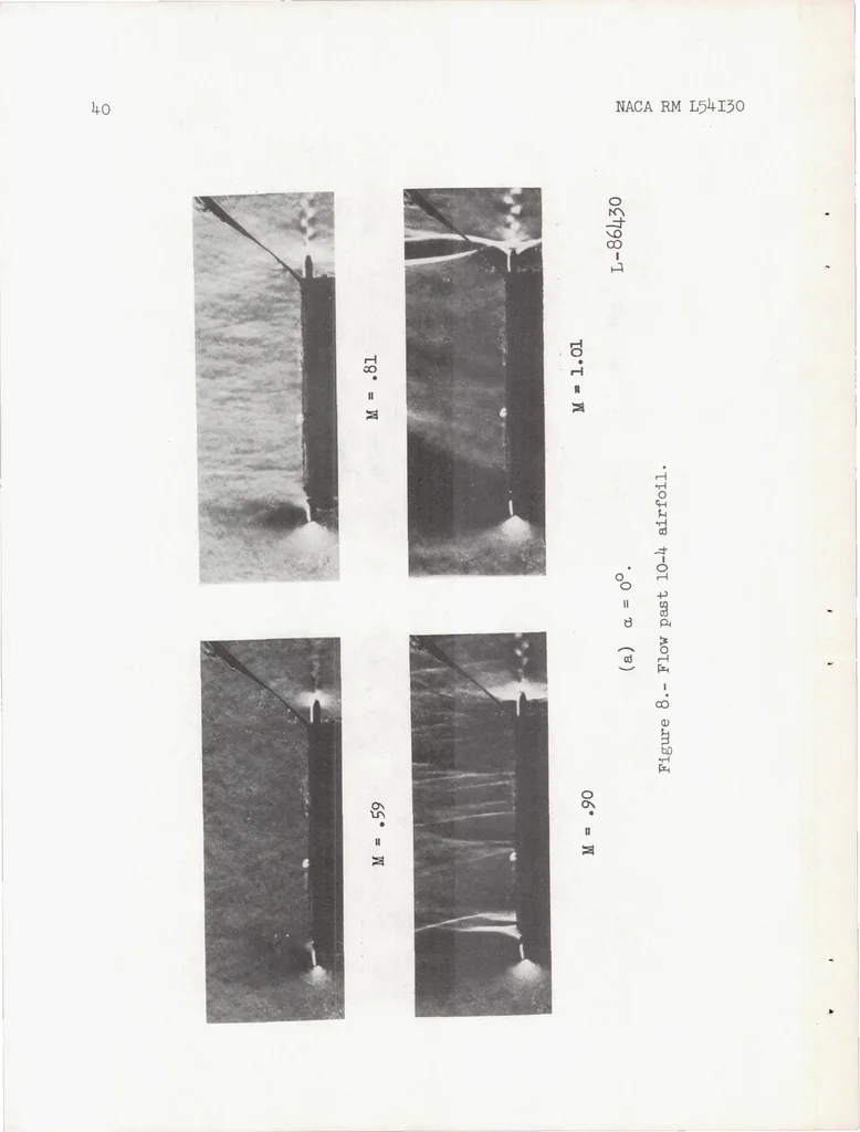 An illustration from Flow and Force Characteristics of 2-percent-thick Airfoils at Transonic Speeds, 1955, leaf 40