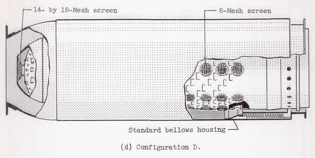 An illustration from Effectiveness of a Turbojet Tubular Combustor in Screening the Turbine from Foreign Objects, 1955, leaf 13