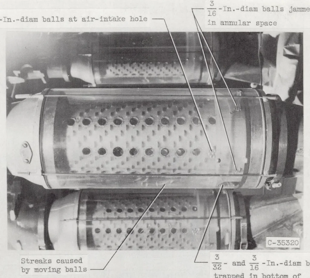 An illustration from Effectiveness of a Turbojet Tubular Combustor in Screening the Turbine from Foreign Objects, 1955, leaf 18