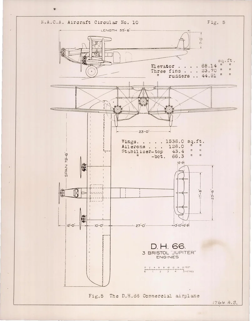 An illustration from A New De Havilland Commercial Airplane : the D.H. 66 with Three Bristol "jupiter" Engines, 1926, leaf 12