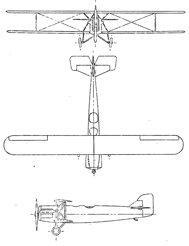 An illustration from Vojenska-Smolik S.16 airplane : all-metal long-distance observation bi-plane, 1927, leaf 6