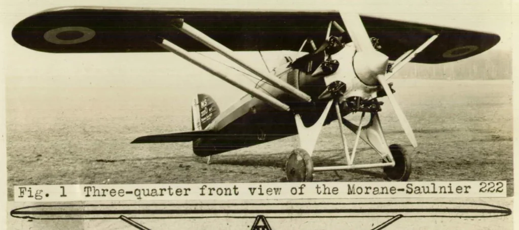An illustration from The Morane Sauliner 222 airplane (French) : a single-seat pursuit monoplane, 1929, leaf 5