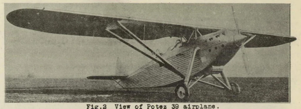 An illustration from The "Potez 39" observation airplane (French) : an all-metal high-wing two-seat monoplane, 1930, leaf 9