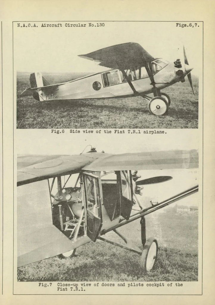An illustration from The Fiat "T.R.1" training and touring airplane (Italian) : a two-place high-wing monoplane, 1930, leaf 15