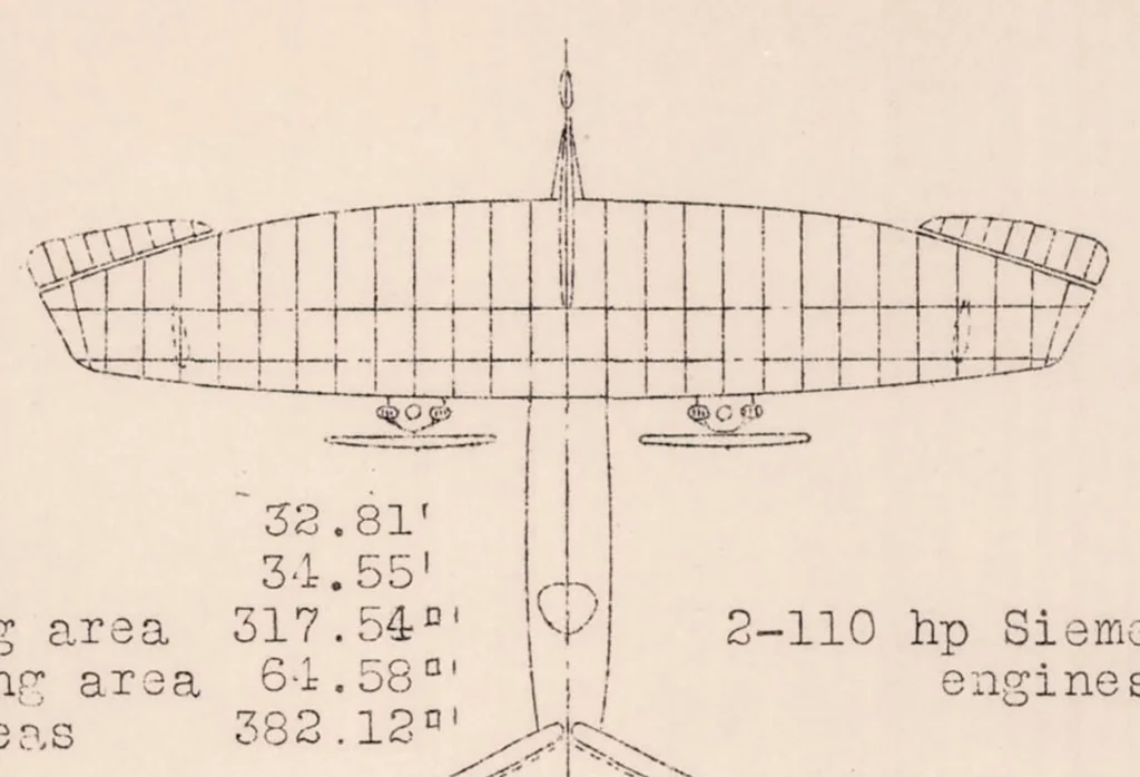 An illustration from Focke-wulf F 19a "ente" Commercial Airplane (german) : a Tail-first High-wing Monoplane, 1931, leaf 10