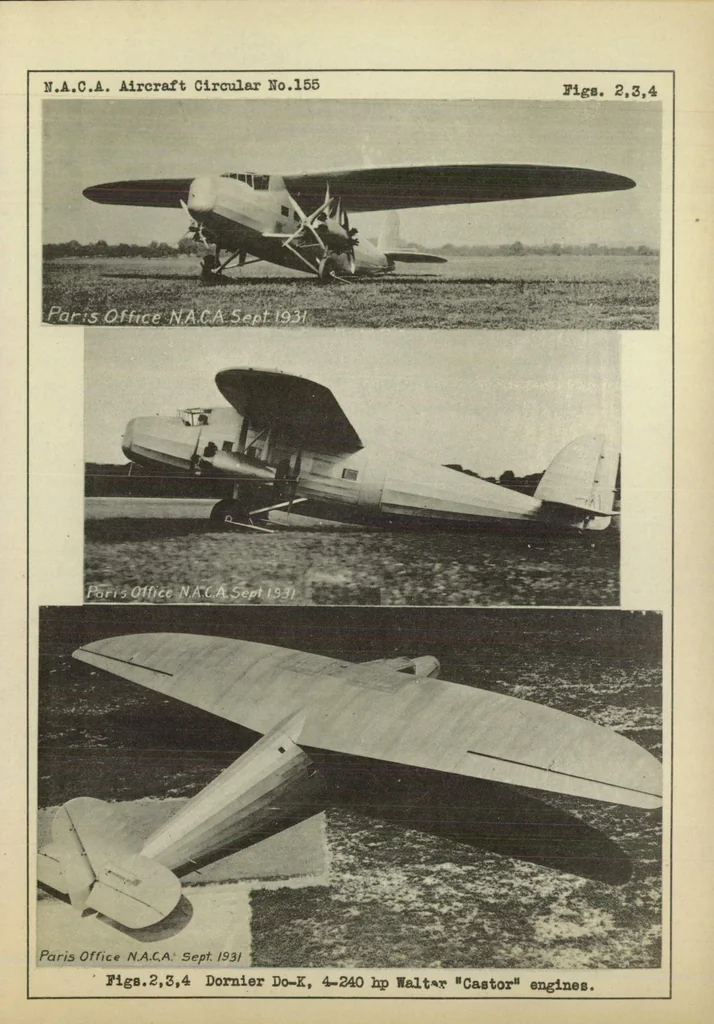 An illustration from The Dornier Do K commercial airplane (German) : a high-wing cantilever monoplane, 1932, leaf 7