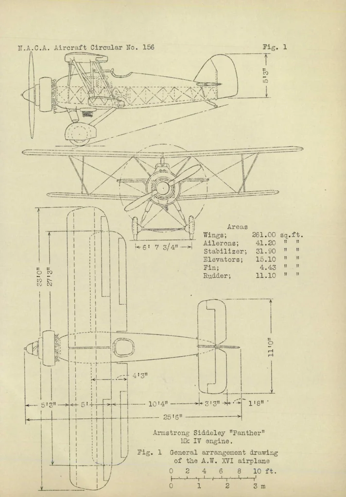 An illustration from The Armstrong Whitworth A.W. XVI military Airplane (British) : a single-seat biplane, 1932, leaf 6
