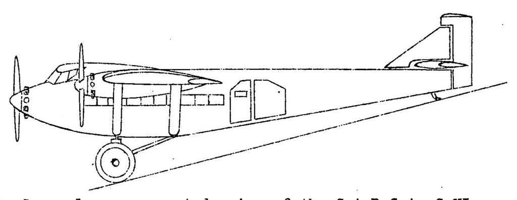 An illustration from The S.A.B.C.A. "S.XI" commercial airplane (Belgian) : a high-wing semicantilever monoplane, 1932, leaf 5