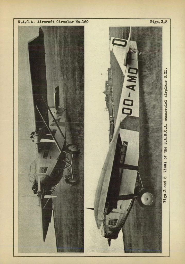An illustration from The S.A.B.C.A. "S.XI" commercial airplane (Belgian) : a high-wing semicantilever monoplane, 1932, leaf 6