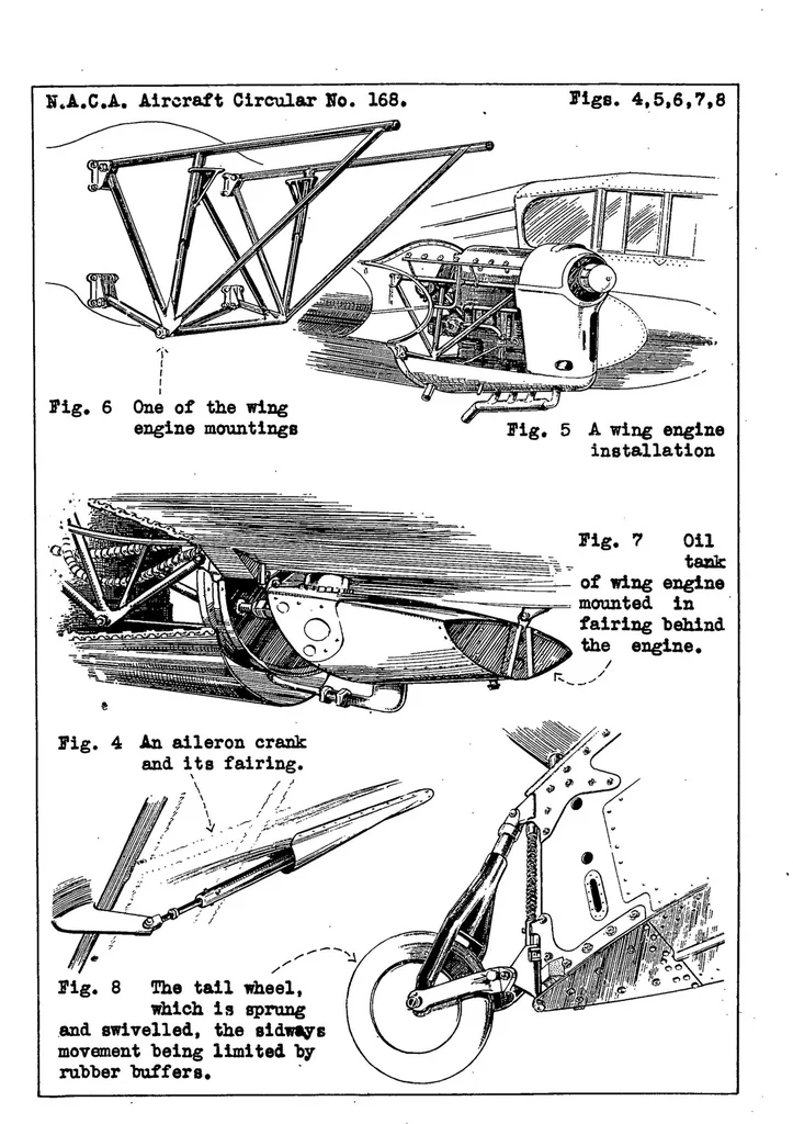 An illustration from Spartan "Cruiser" commercial airplane (British) : a six-seat low-wing cantilever monoplane, 1932, leaf 8