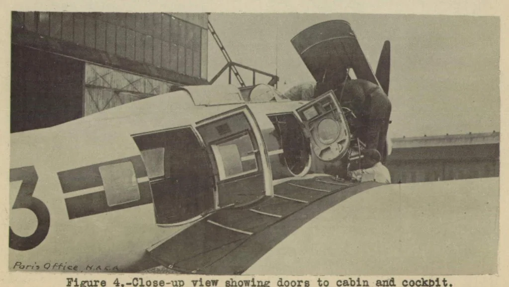 An illustration from Heinkel HE 70 commercial airplane (German) : a seven-seat cantilever low-wing monoplane, 1933, leaf 7
